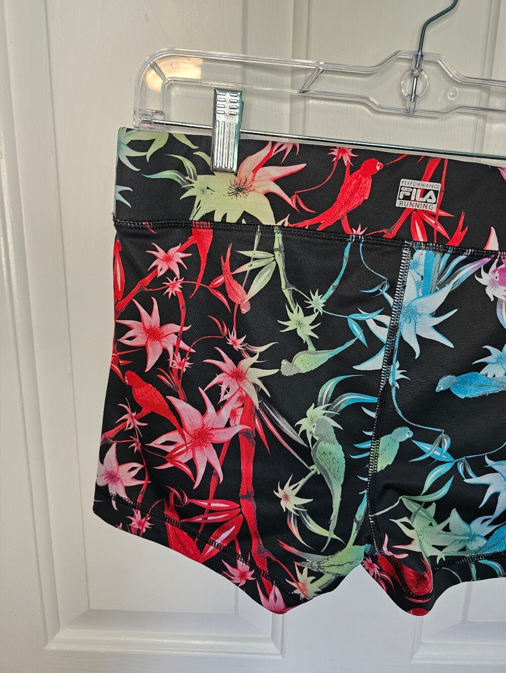 Fila Tropical Print Black Active Bike Yoga Running Shorts Women's Size M - Picture 7 of 9